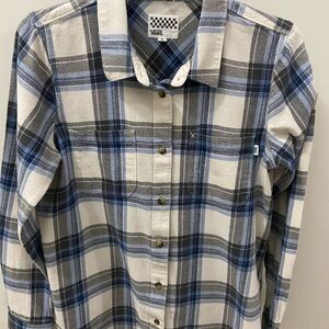 Vans Women’s M Blue, Gray and Cream Plaid Flannel longsleeve button up Shirt
